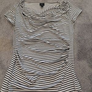 Worthington Black and White Striped Short Sleeve Top